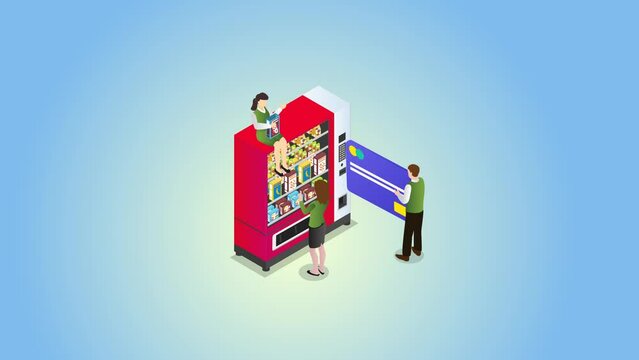 Group of people use credit card on vending machine