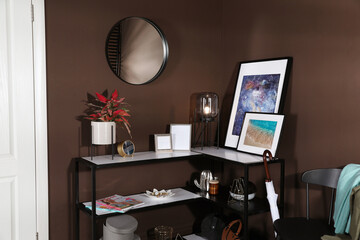 Hallway interior with console table and stylish decor