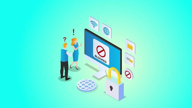 Two business people look at blocked internet site