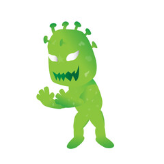 a green chibi Corona  monster that about to destory human's health