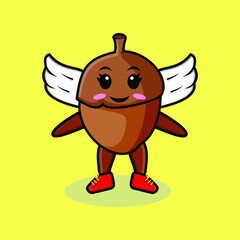 Cute cartoon acorn character wearing wings in modern style design for t-shirt, sticker, logo element, poster