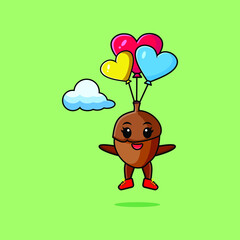 Cute cartoon Acorn mascot is skydiving with balloon and happy gesture cute modern style design for t-shirt, sticker, logo element