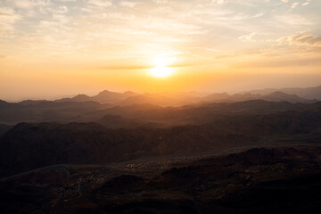 Beautiful mountain landscape in Egypt. View from Mount Sinai at sunrise.