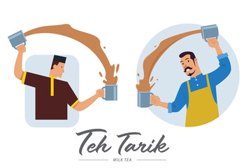 Malay man making Teh Tarik, Indonesian traditional Milk Tea