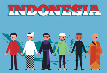 Unity in diversiy. Represent Indonesia as a country with various tribes and religions.