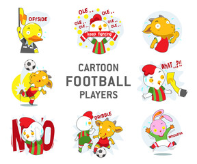 The funny Cartoon Football Players character vector is set to be isolated on a white background. Great for emojis sticker