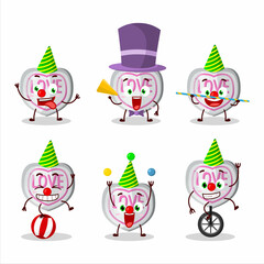 Cartoon character of white love candy with various circus shows