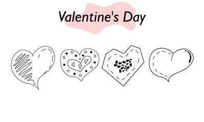 A set of hearts in a linear design. A symbol of love and a Valentine Day holiday. Vector illustration.