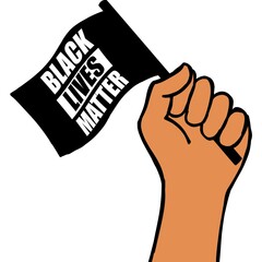 poc hand in raised fist holding/waving black lives matter flag