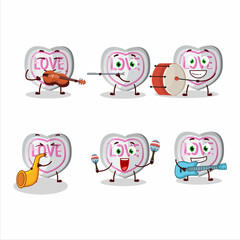 Cartoon character of white love candy playing some musical instruments