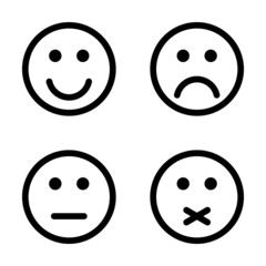 Black outline emoticon set isolated on white background.