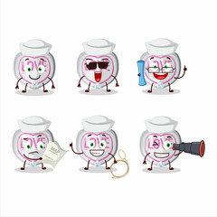 A character image design of white love candy as a ship captain with binocular