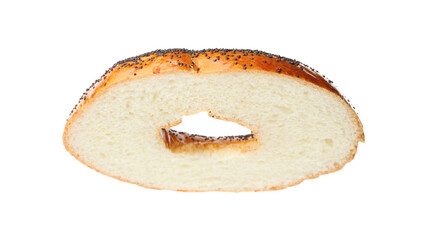Half of delicious fresh bagel isolated on white