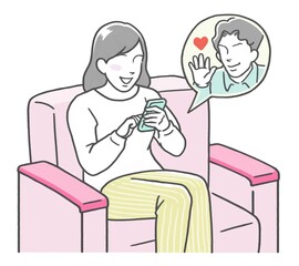 マッチングアプリで知り合った男性とやりとりする女性