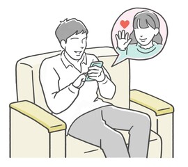 マッチングアプリで知り合った女性とやりとりする男性