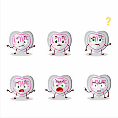 Cartoon character of white love candy with what expression