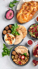 Jewish food on light background.