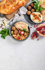 Jewish food on light background.