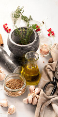 Herbs on light light background.
