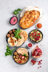 Jewish food on light background.