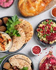 Jewish food on light background.