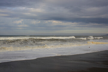 Storm on the Black Sea on the Riviera beach in the city of Sochi