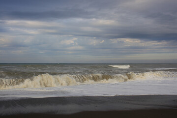 Storm on the Black Sea on the Riviera beach in the city of Sochi