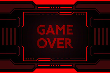 Game over on red abstract futuristic hud background vector design for digital media.