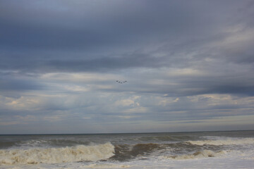Storm on the Black Sea on the Riviera beach in the city of Sochi