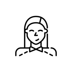 Cute student girl with long hair wearing a jumper. Pixel perfect, editable stroke avatar icon