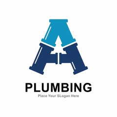 letter a with plumbing pipe logo vector design template. Suitable for pipe service, drainage, sanitation home, and maintenance service company   