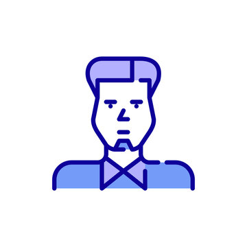 Young man with small goatee beard and trendy haircut, wearing a shirt. Pixel perfect, editable stroke color avatar icon