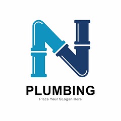 letter n with plumbing pipe logo vector design template. Suitable for pipe service, drainage, sanitation home, and maintenance service company   