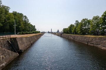 Fototapeta na wymiar View of Petrovsky Canal in Kronstadt, St. Petersburg
