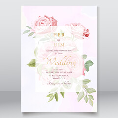 Beautiful wedding invitation with pink floral template