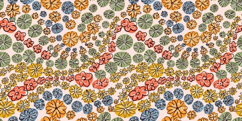 Horizontal banner on gardening. Small flowers in an old-fashioned style. Vector.