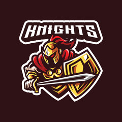 Knight mascot for esport sports team. Half body knight logo design with sword and shield