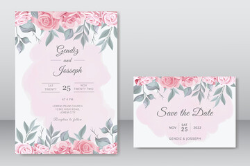 Obraz premium Beautiful wedding invitation with pink floral template