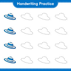 Handwriting practice. Tracing lines of Summer Hat. Educational children game, printable worksheet, vector illustration