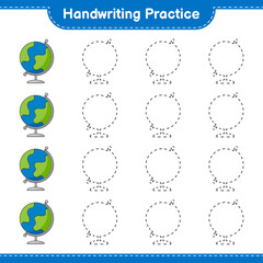Handwriting practice. Tracing lines of Globe. Educational children game, printable worksheet, vector illustration