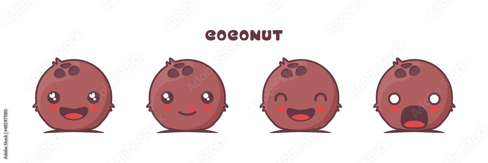 Wall mural vector coconut cartoon mascot, with different facial expressions