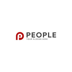 Typographic Logo People, Modern Minimalist Letter P Red Logo.