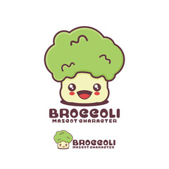 vector broccoli cartoon mascot, vegetable illustration, with a happy expression, suitable for, logos, prints, stickers, etc