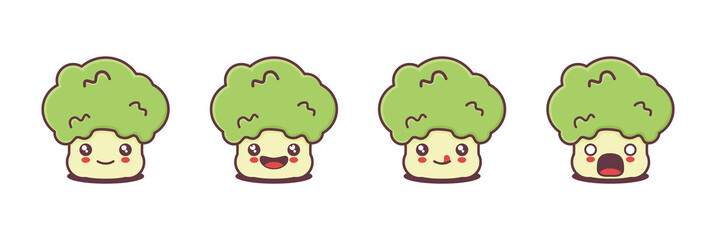 Obraz premium vector broccoli cartoon mascot, vegetable illustration, with different facial expressions