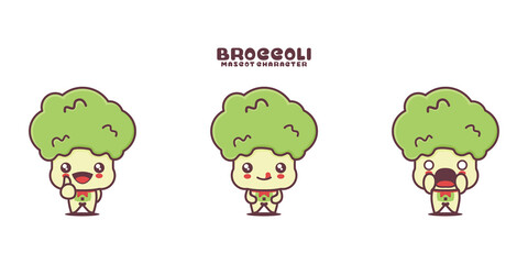 Obraz premium vector broccoli cartoon mascot, vegetable illustration, with different expressions