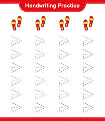 Handwriting practice. Tracing lines of Flip Flop. Educational children game, printable worksheet, vector illustration