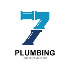  Number 7  with plumbing pipe logo vector design. Suitable for pipe service, drainage, sanitation home, and maintenance service company  