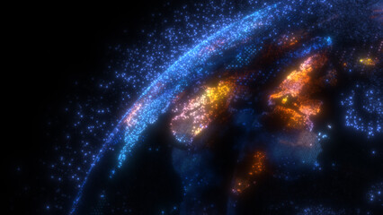 Glowing sphere with a map of the world from particles