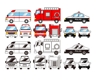 救急車　消防車　パトカー　緊急車両　ベクターイラスト ©  NiSihSion