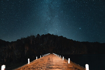 Reservoir and raft pier at night